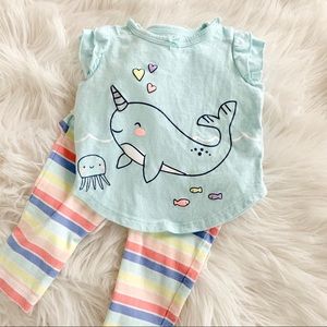 Narwhal tshirt w/leggings! (3 mths !) 🧡💛💖